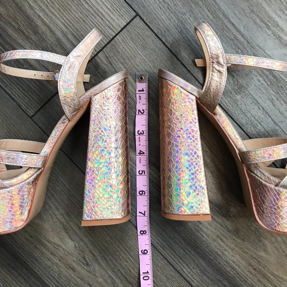 Mettesally Women's Prism Shiny Open Toe Sandals Chunky Block Platform Heels 8.5 - Picture 9 of 9